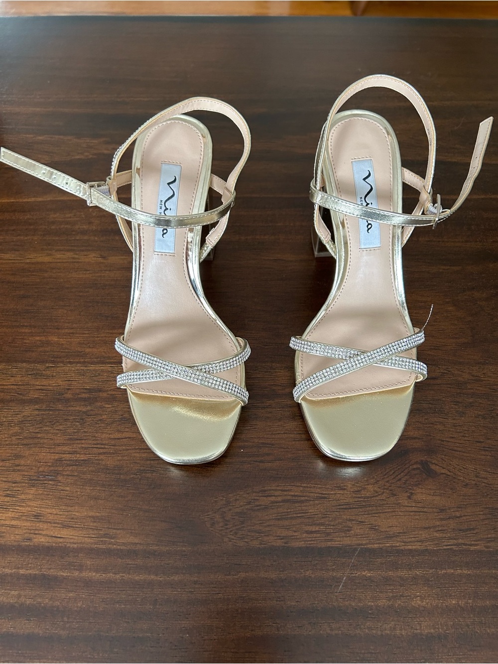 Nina Metallic Gold Strappy Block Heel Sandals